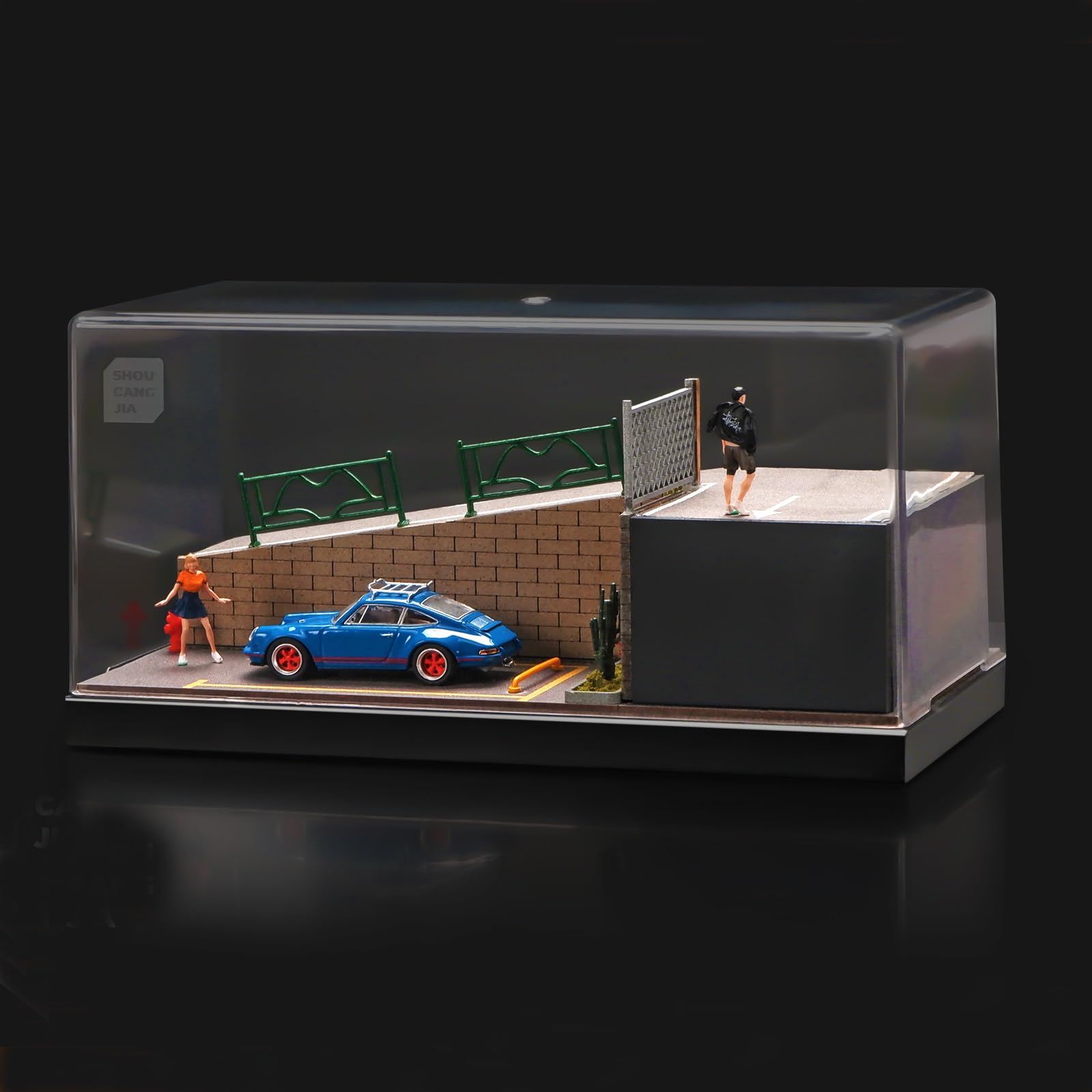 

shoucangjia Tomica Display Hot Matchbox Cars Scale Model Garage with Dust Street Fence Scene Diorama Parking 82008jp Case, Wheels, 164 Cover,