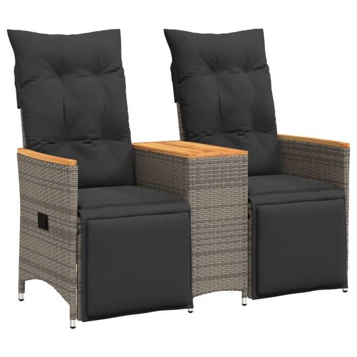 VidaXL Canapé de jardin inclinable 2 places avec table gris poly rotin, canapé de jardin, siège de jardin, meuble 365723
