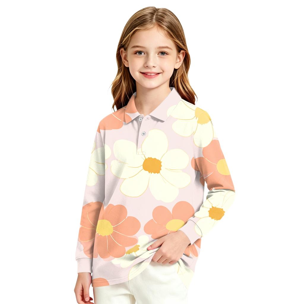 Girls' Long Sleeve Printed School Uniform Blouse for Everyday Wear