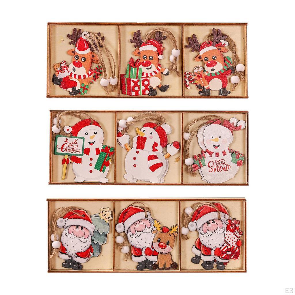 9 Pieces Christmas Wooden Hanging Ornaments Decoration with Holes Pendant Craft for Wall