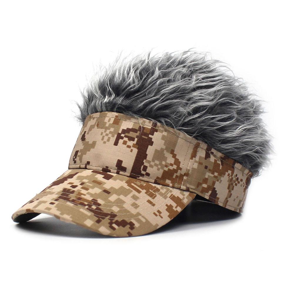 Adjustable Camo Sun Visor Baseball Cap with Spiked Hair Wig for Women Men - Hip Hop Sunshade Golf Cap