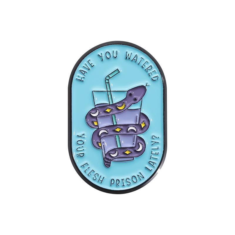 

Snake Juice Enamel Pins Custom Blue Purple Drinking Brooches Lapel Badges Punk Gothic Animal Quotes Jewelry Gift for Friends