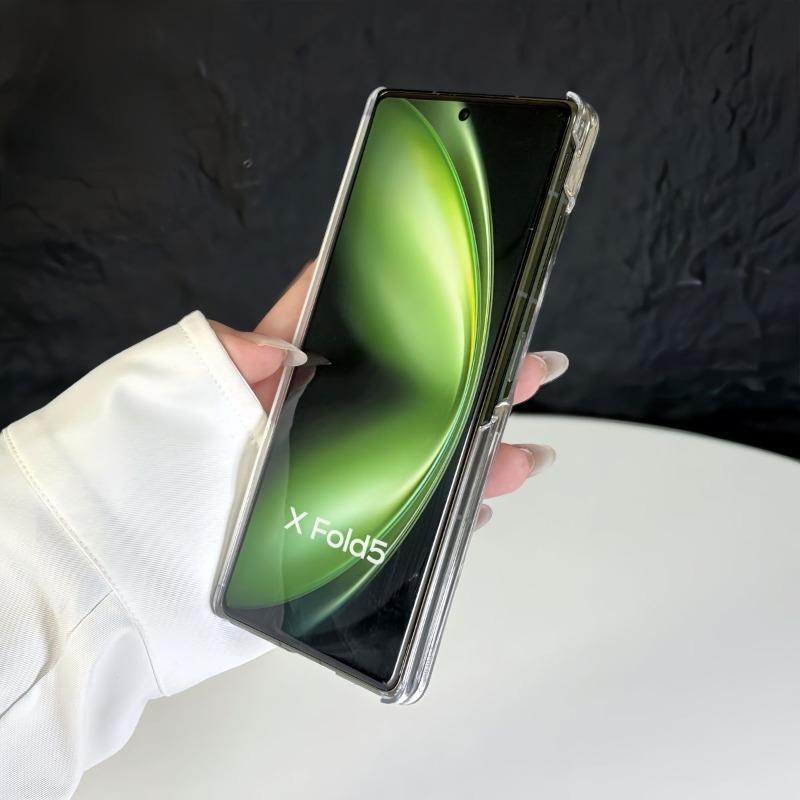 For Vivo X Fold 5 Case Magnetic 360° Ring Ice Crystal Transparent Back Cover Equipped With Central Hinge Protection Shell