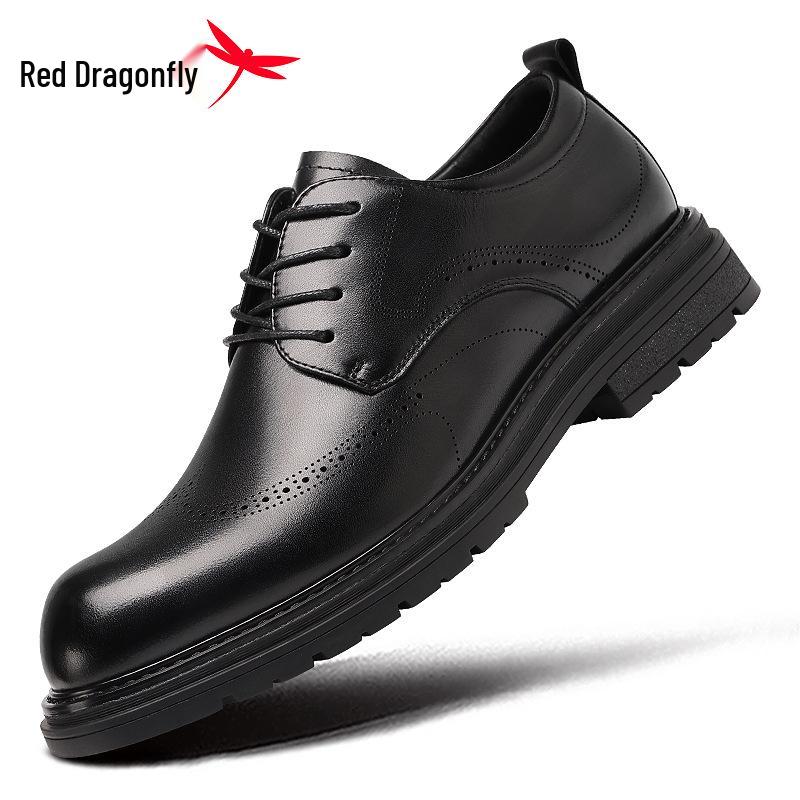 Red Dragonfly Men's Genuine Leather Formal Brogue Derby Shoes for Business, Wedding, and Groom.