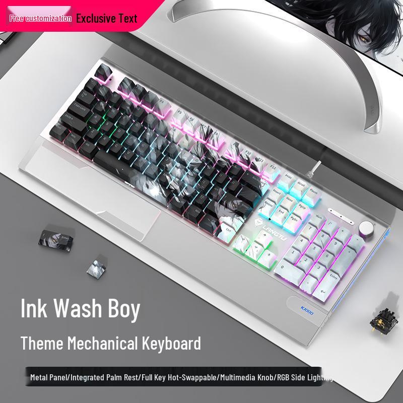 Langtu K1000 Mechanical Gaming Keyboard with Blue Switches - Custom PBT Theme for Girls & Office Use