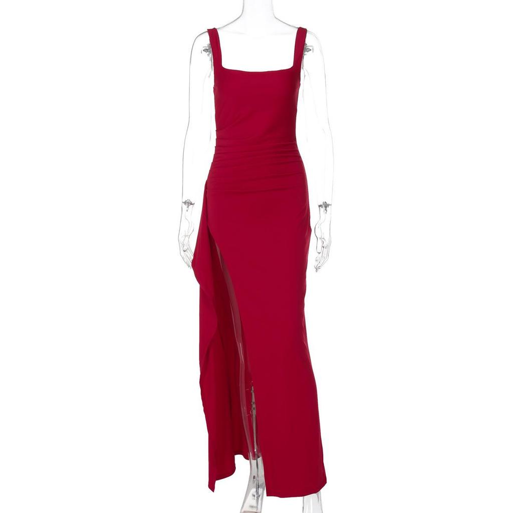 2025 Summer Fashion: European/American INS Style Women's Sexy Backless High Slit Evening Dress