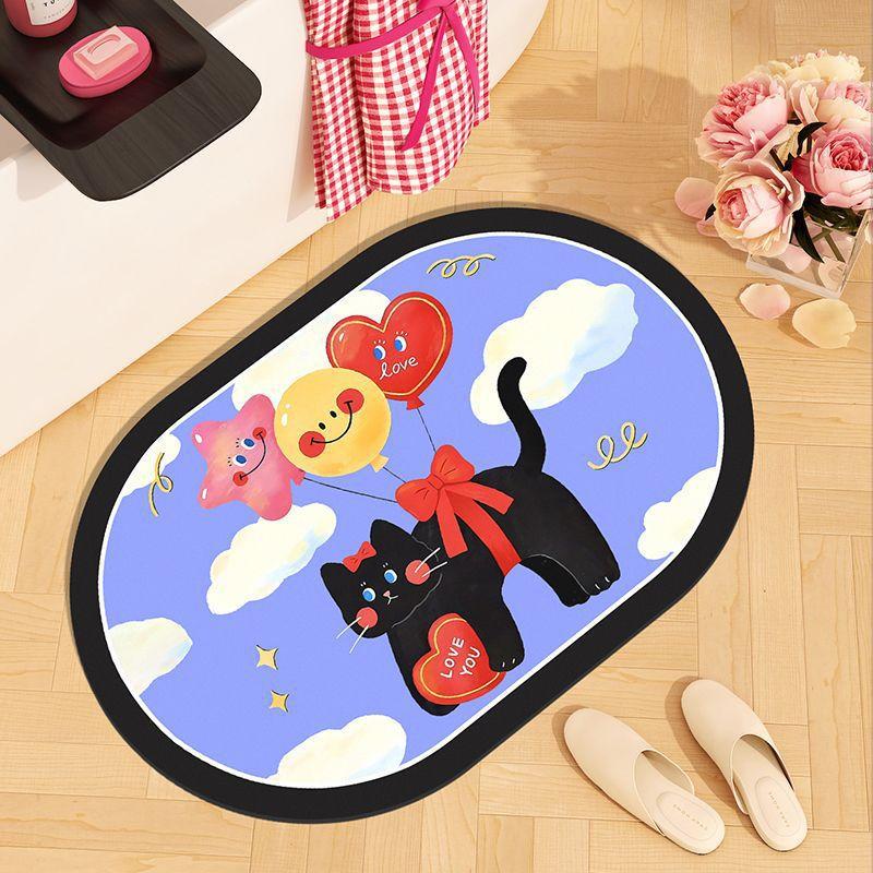 Cute Cartoon Kitten Puppy Bathroom Floor Mat Diatom Mud Floor Mat Absorbent Soft Mat Toilet Toilet Foot Carpet