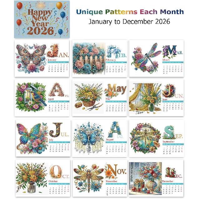 Koikify Diamond Art Desk Calendar 2026 – DIY Standing Flip Monthly Calendar, Decorative Tabletop Ornament for Home and Office, Creative Holiday &