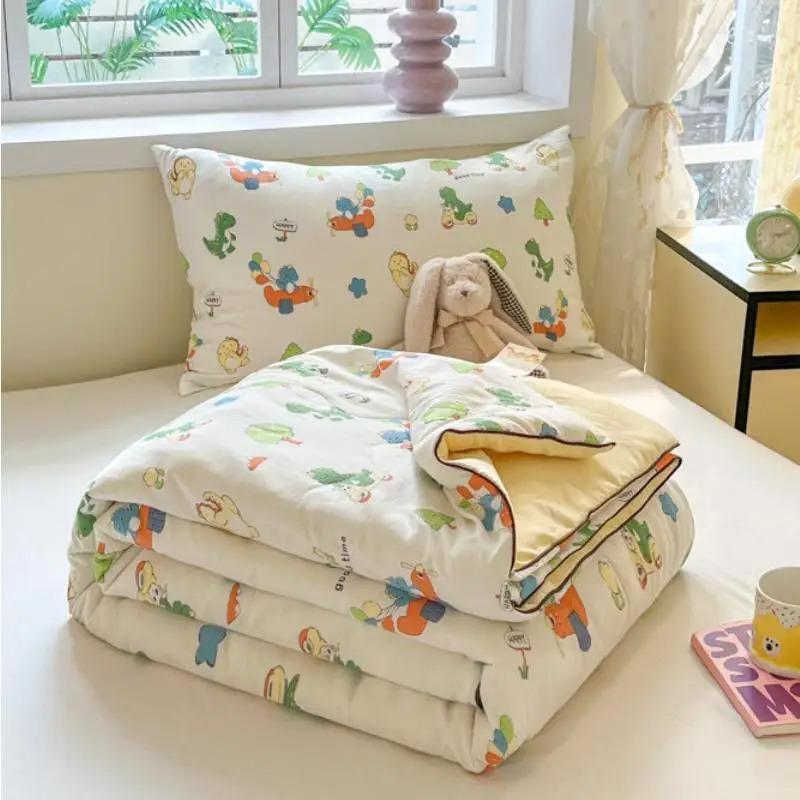 Cute Cartoon Printed Thin Quilt Kids Students Summer Double Yarn Soybean Air Conditioning Comforter Lightweight Cooling Blankets