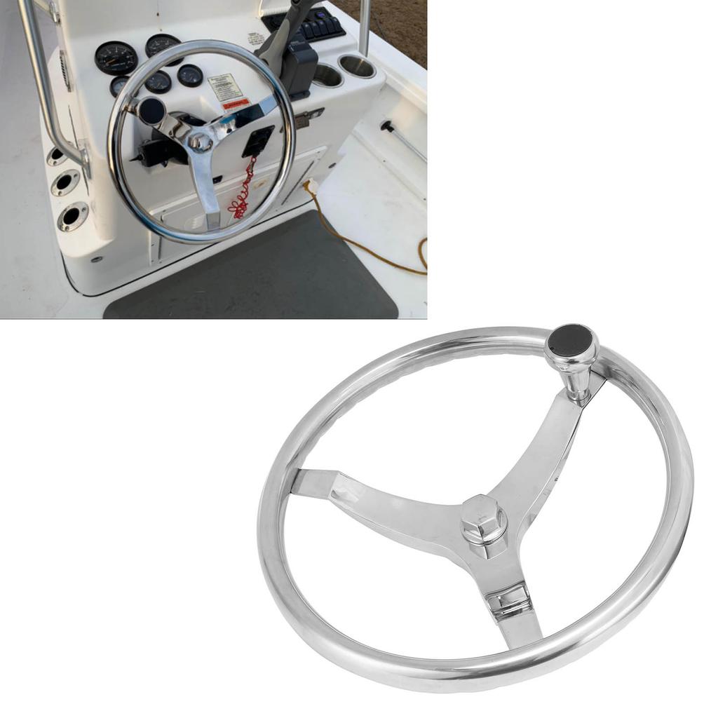 13.5in 3 Spoke 316 Stainless Steel Steering Wheel with 5/8in ‑18 Nut Turning Knob for Yacht