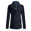 Men Long Sleeve Lapel Collar Double-breasted Pockets Woolen Slim Trench Coat