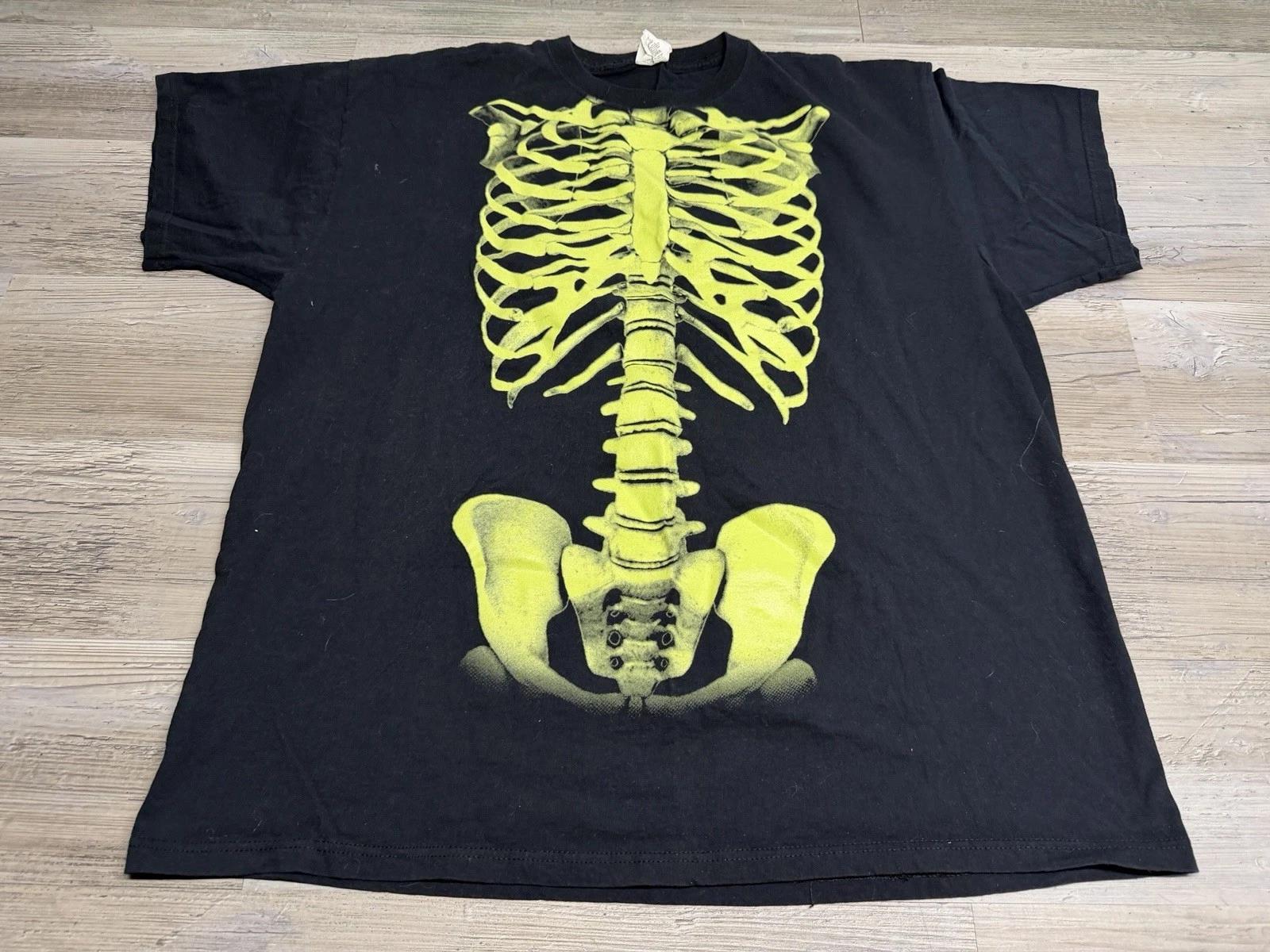 Skeleton T-Shirt Neon Rib Cage Bones Mall Goth Black Tee Short Sleeve Size 2XL M