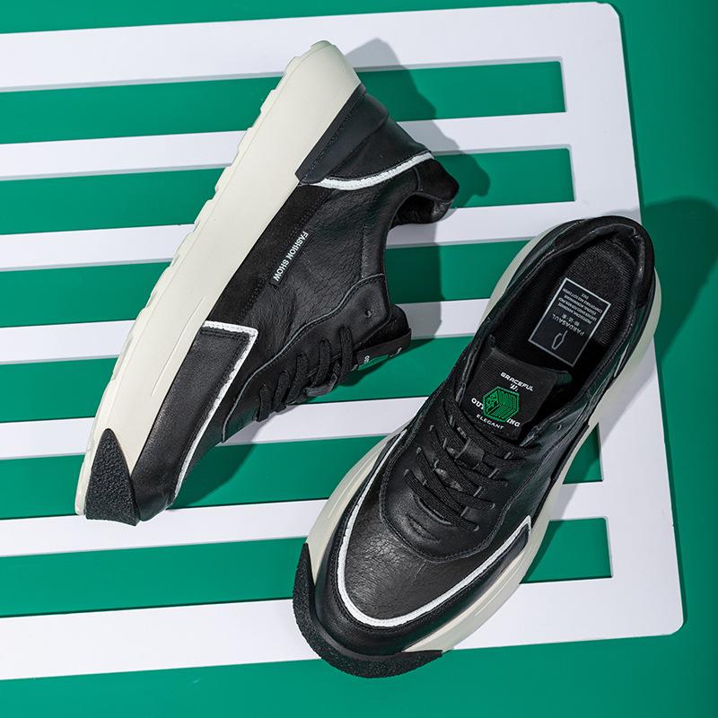Men's shoes spring and autumn new thick baseplate shoes men's leather casual versatile sports shoes Korean version trendy little white shoes men