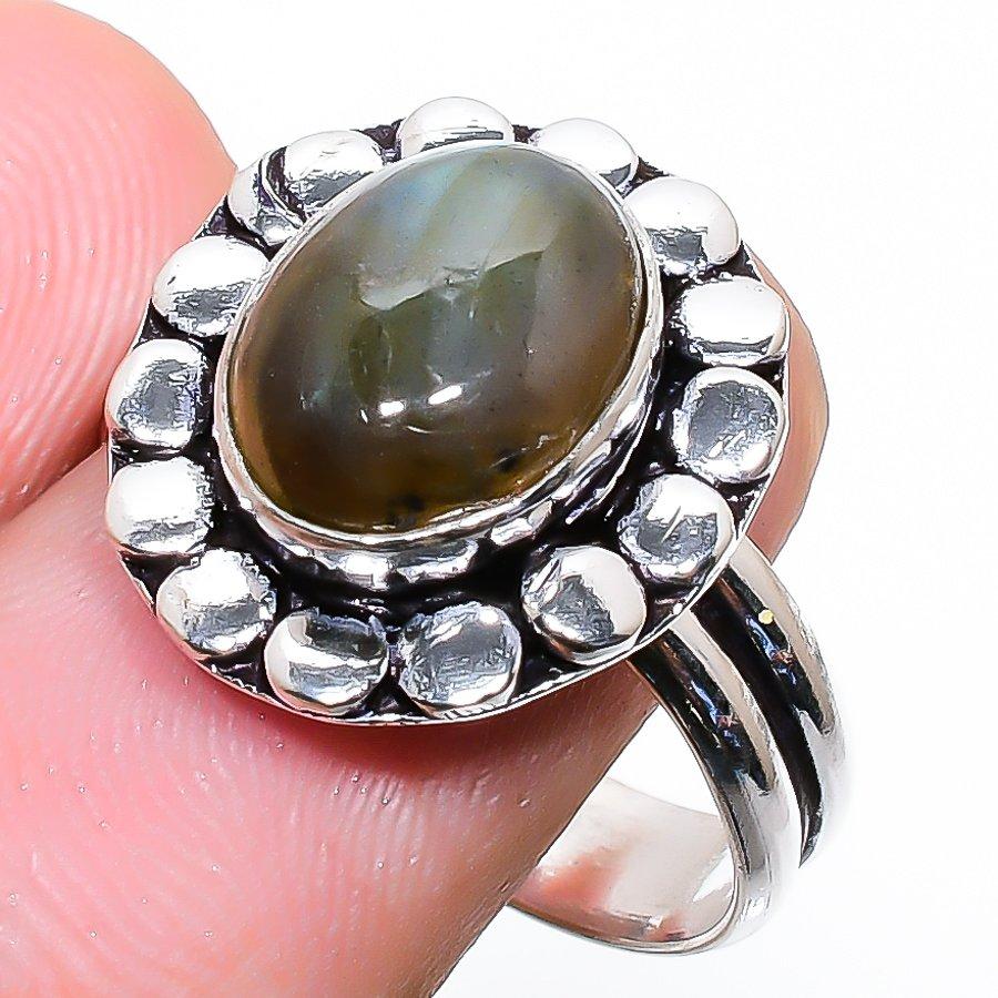 Labradorit Edelstein Handgefertigter 925 Sterling Silber Schmuck Ring Größe 8