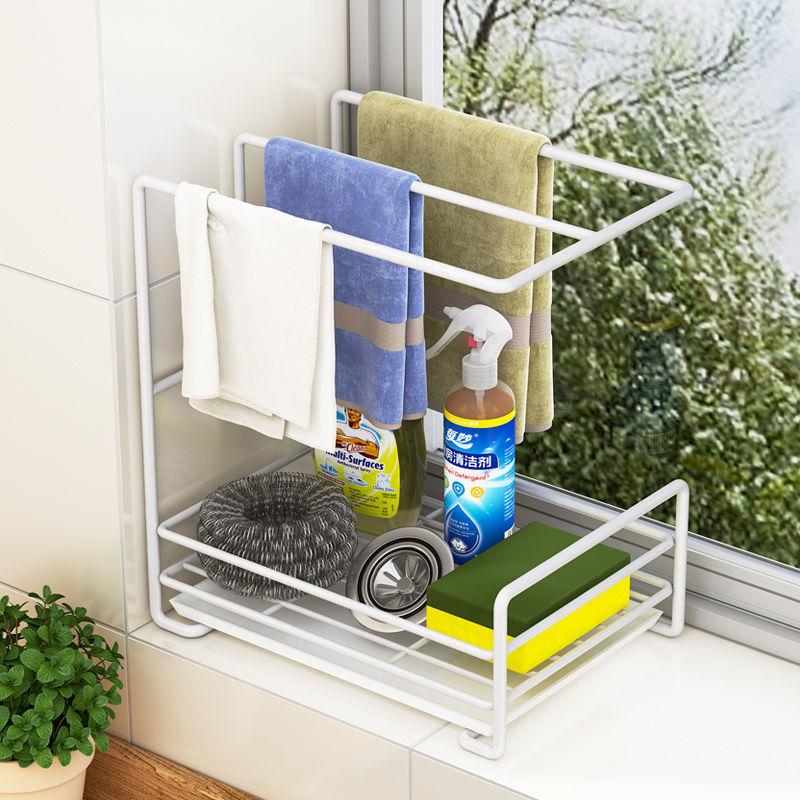 Kitchen Towel Rack Wall Mounted No Drill Sponge Holder Drying Rack Storage Organizer