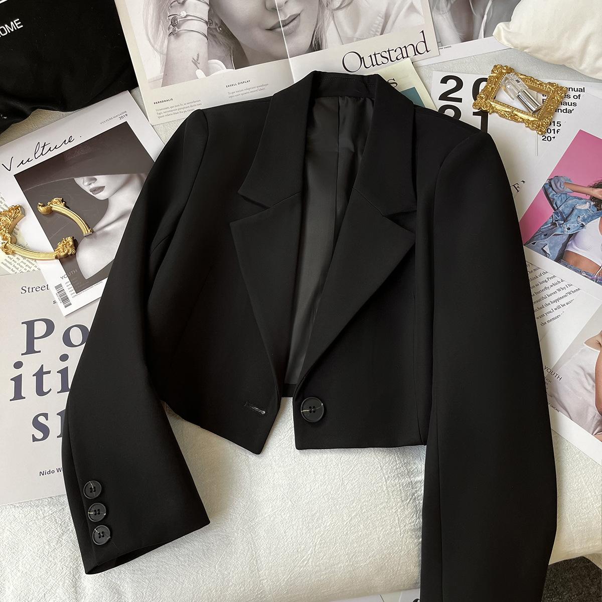 Women s Short Single Breasted Notch Lapel Blazer Jacket S