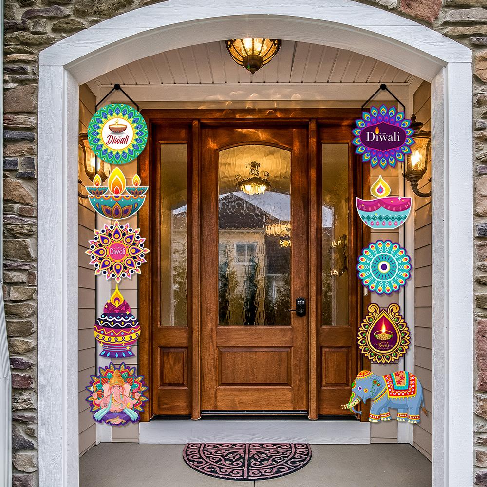 10PCS India Diwali Porch Sign Creative Elephant Couplets Door Hanging India Diwali Party Door Banner Decoration Hanging Flag