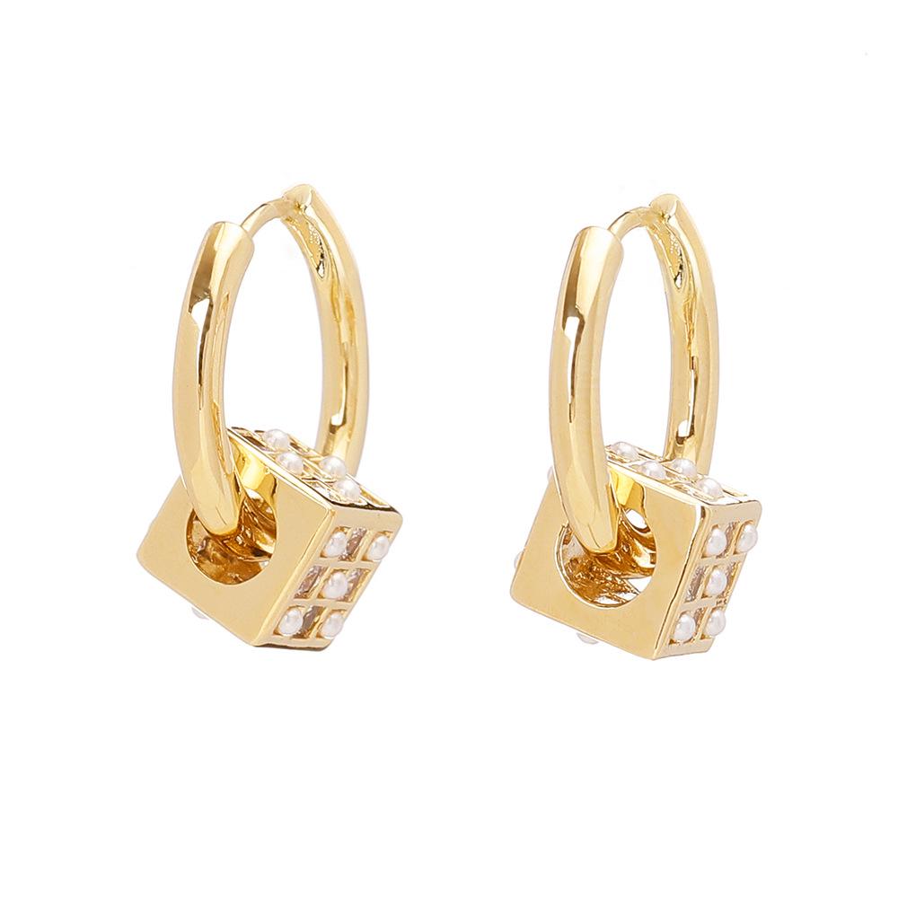 Diamond-Studded Rubik's Cube Earrings - Geometric Korean Design, Luxury Women’s Niche Accessory