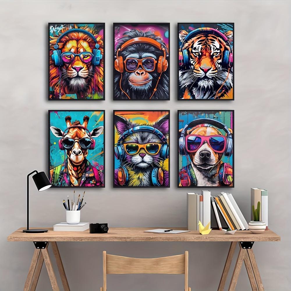 Cool Graffiti Gamer Headphones Animal Poster, Minimalist Wall Art Print Canvas Painting Posters for Living Room Home Decor