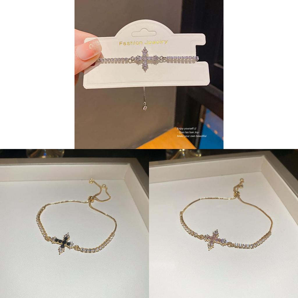 Cross Charm Adjustable Bracelet With Cubic Zirconia For Stylish Womens Accessories