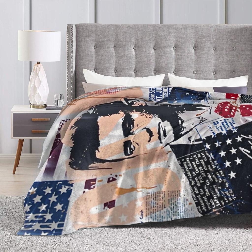 Johnny Cash Blankets Flannel Print Portable Ultra-Soft Throw Blankets for Bed Bedroom Bedspreads