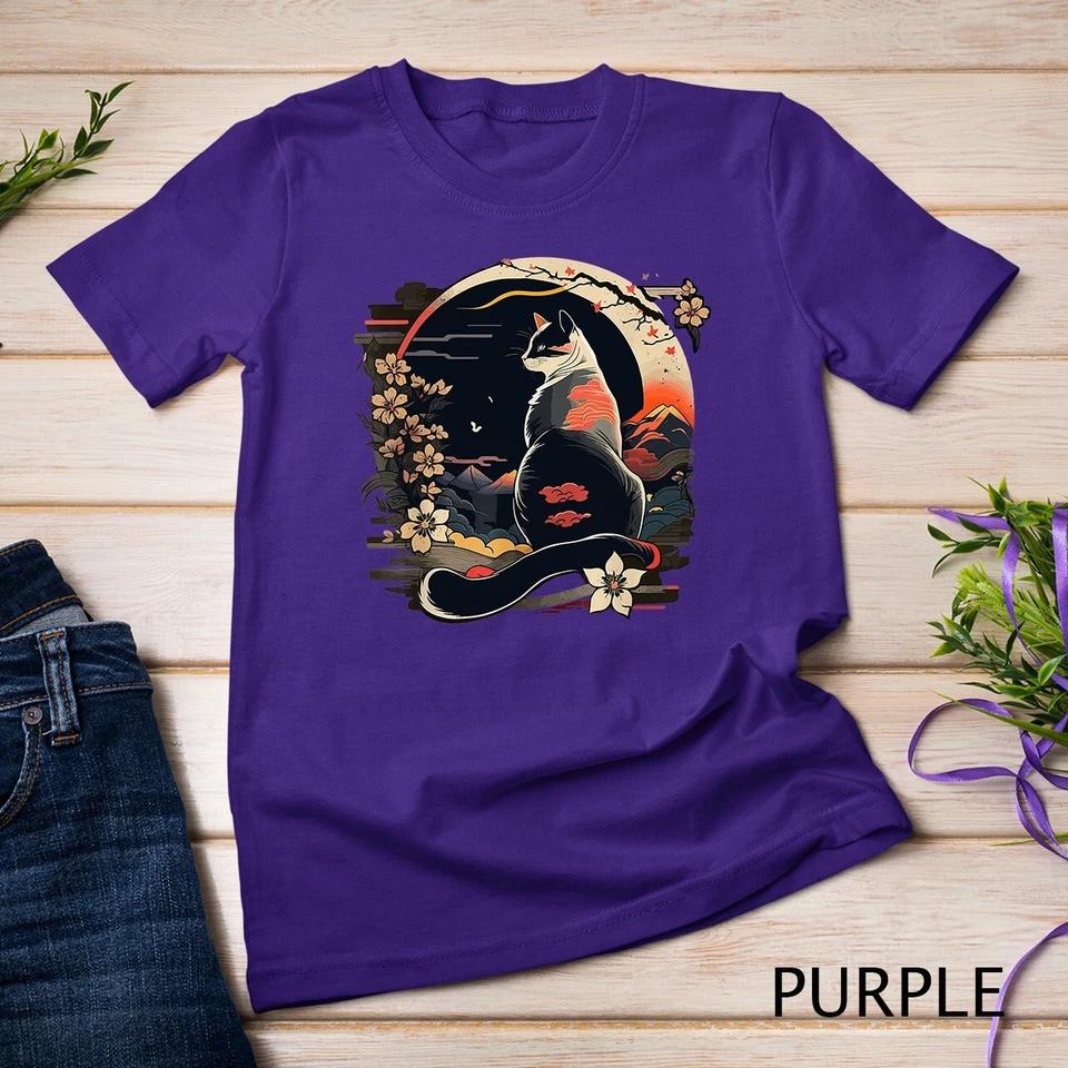 Cat Japan Style Funny Cat Gift Retro Vintage Funny Cat T-Shirt Unisex T-shirt 5 L