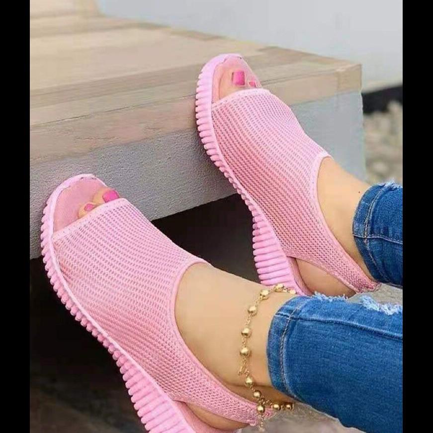 Summer Fly-woven Breathable Solid Color Women's Sandals Fish Mouth Flat Heel Beach Low-top Women's Sandals