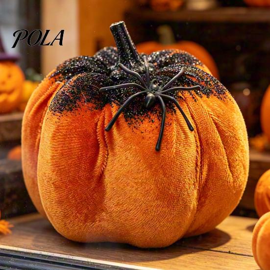 Small Halloween Decorations for Home Pumpkin Spider Ornaments, Spooky Tabletop Decoration, Soft Fabric Ornaments Glittering Party Retro Fall