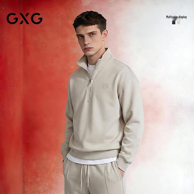 GXG Men s Two-Tone Stand-Collar Half-Placket Fleece Sweatshirt L