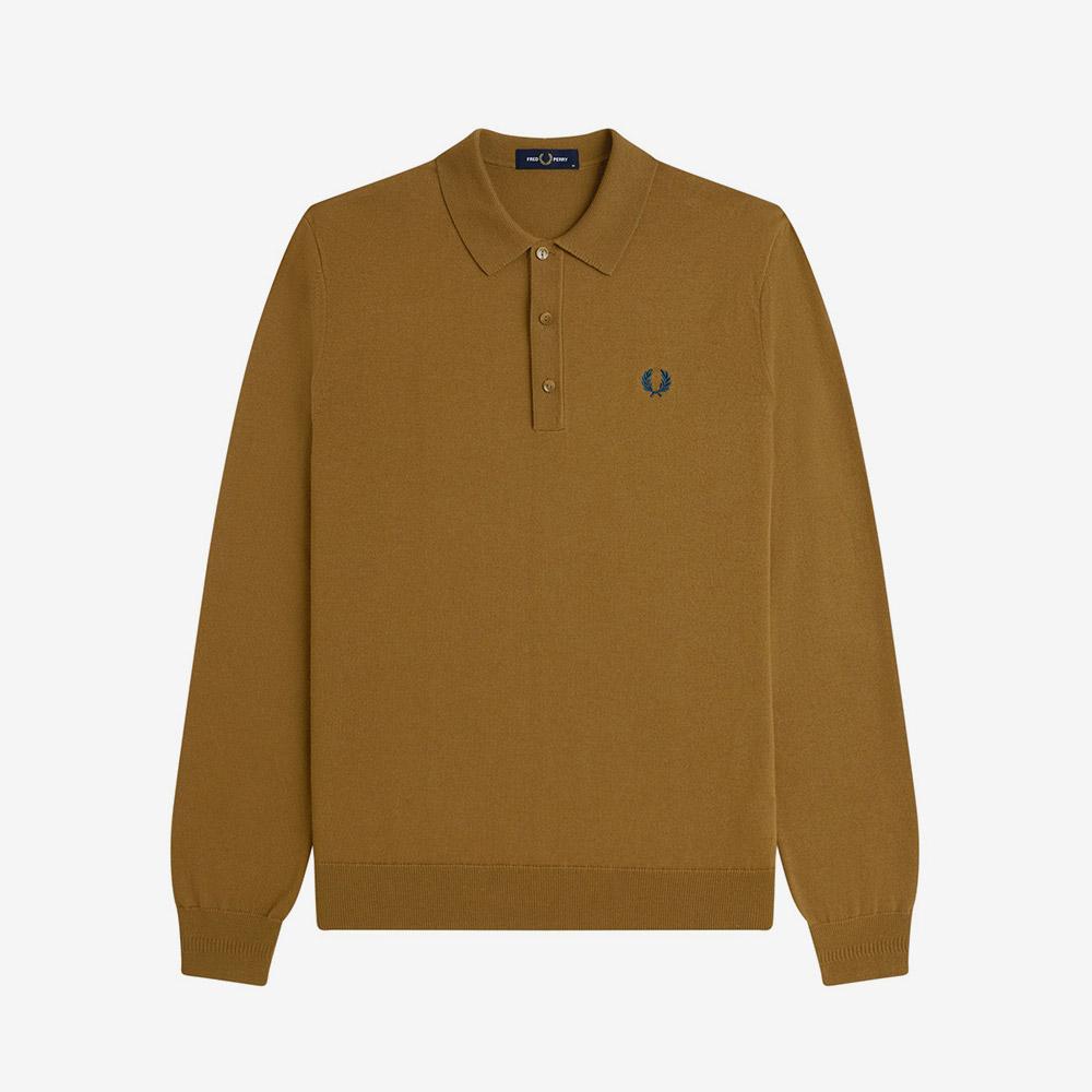 FRED PERRY [Sharp] Long Sleeve Classic Knit Shirt - Shaded Stone Afpm2534535-P96
