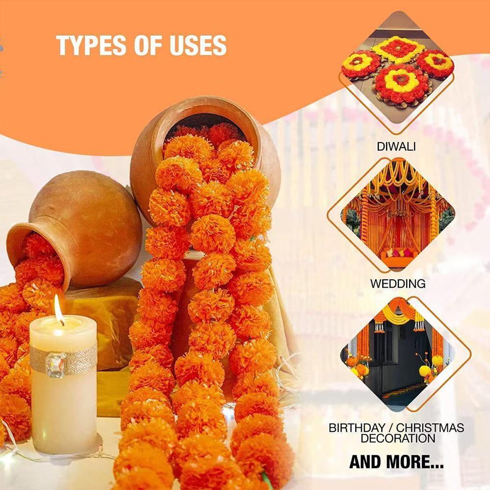 Runtowo 5 Stück 150 cm Künstliche Ringelblumen Girlande Künstliche Blumen für Diwali Allerseelen Halloween Hochzeitsfeier Dekoration