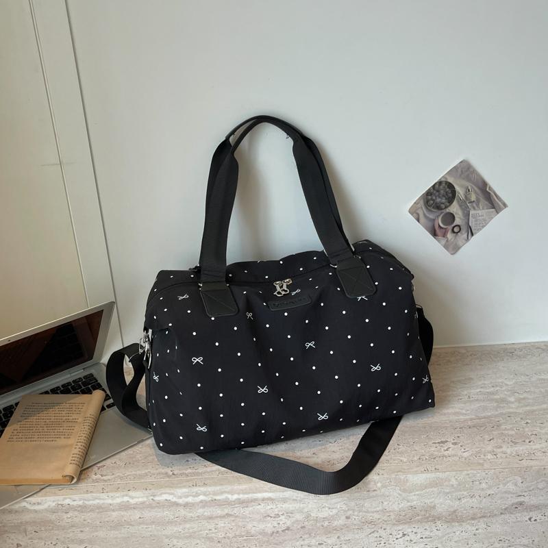 Polka Dot Bow Print Duffle Bag with Sturdy Top Handle Crossbody Strap Large Capacity Weekender Travel Tote