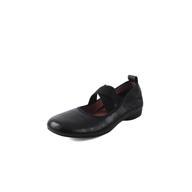 Mary Jane Shoes Women's 2025 Autumn New Low-heeled Ballet Shoes Cross-strap Retro Round Head Flat Bottom Shallow Mouth Single Shoes