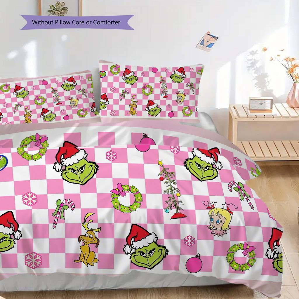 1 ST Grinch patroon Beddengoed Dekbed Set Dekbedovertrek Kussensloop Huisdecoratie Verjaardagscadeau (1 dekbedovertrek + 2 kussenslopen, zonder binnenkussen)