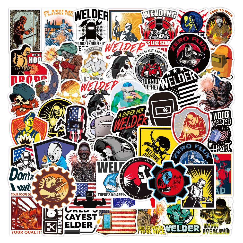 50-Piece Set: Waterproof Graffiti Stickers for Electrician and Welder Safety Helmets