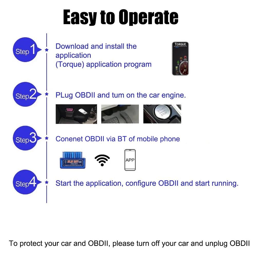 Mini ELM327 Bluetooth OBD2 Scanner Code Reader V1.5/V2.1 Car Diagnostic Tools Check Engine Scan Car Fault Detector 16PIN