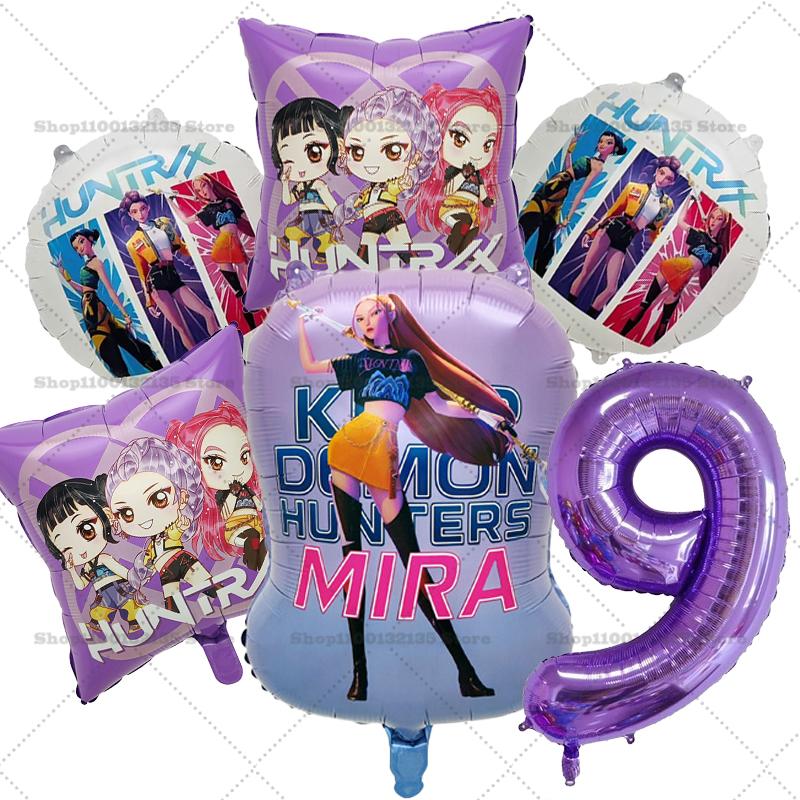 Kpop Demon Hunters Girl Birthday Balloons Decoration RUMI ZOEY MIRA Number Round Balloons Set Party Supplies Baby Shower Gift