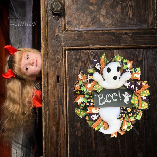 

Венок с привидениями на Хэллоуин, настенная белая гирлянда с привидениями, украшение для Хэллоуина в помещении и на открытом воздухе для жутких тематических вечеринок D