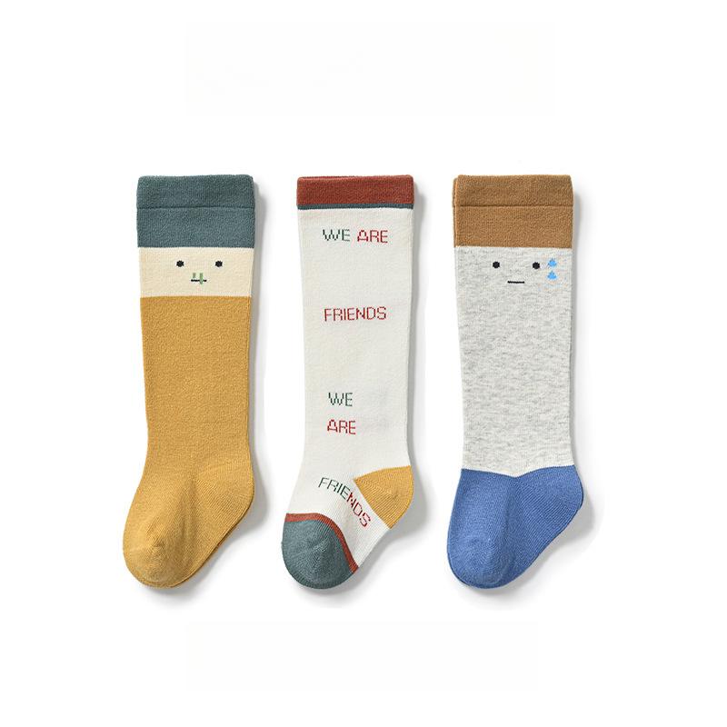 3 pary/partia Dziecięce podkolanówki Dzieci Dziewczynki Chłopcy Miękkie bawełniane długie skarpetki Śliczne hiszpańskie paski Jednolite skarpetki dziecięce dla 0-3 lat