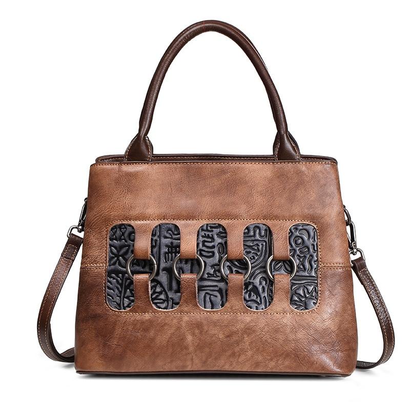 Johnature Dámské luxusní kabelky z pravé kůže pro volný čas Retro ručně vyráběné velkokapacitní kabelky přes rameno a crossbody z hovězí kůže