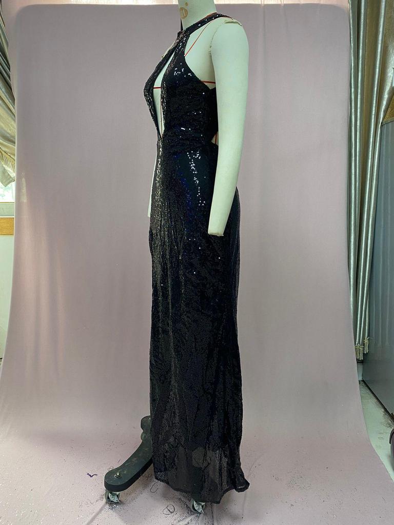 2025 Cross-Border Beaded Irregular Halter Neck Evening Dress for Women
