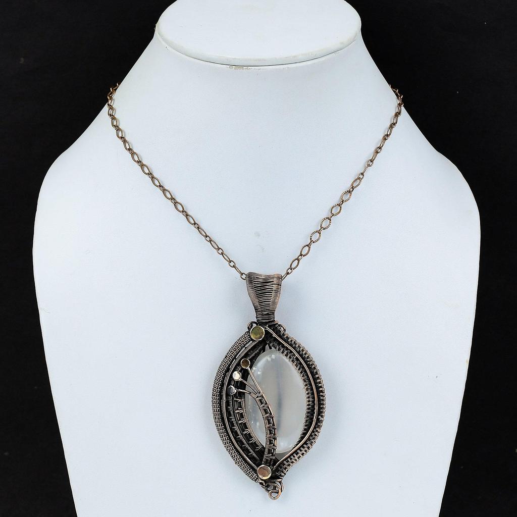 Selenite Pendant Copper Wire Wrapped Pendant Genuine Gemstone Pendant Wire Wrap Jewelry Ethnic Style Pendant Gift For Him Handmade Pendant