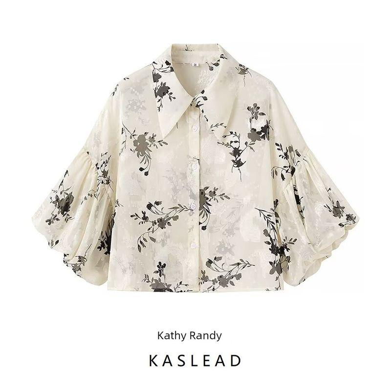 Kaslead New Arrival Women's Clothing Fashion Style Fashion Casual Minimalist Easiest for Match Jacquard Puff Sleeve Shirt