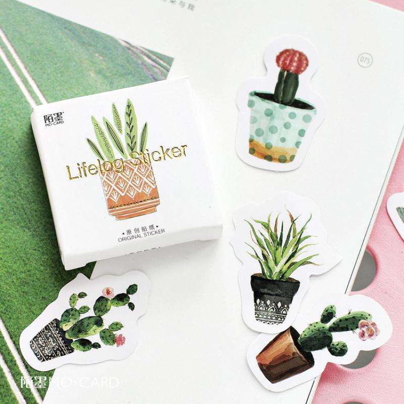 45 Sheets Succulent Green Plant Stickers, Fresh Healing Journal Decor, Potted Plant DIY Collage Material