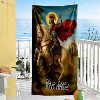 Knight Defeats Dragon Customize Text Beach Towel Super Soft Microfiber Quickdry Fabric Portable for SwimmingBeachCamping Travel Beach AccessoriesGym
