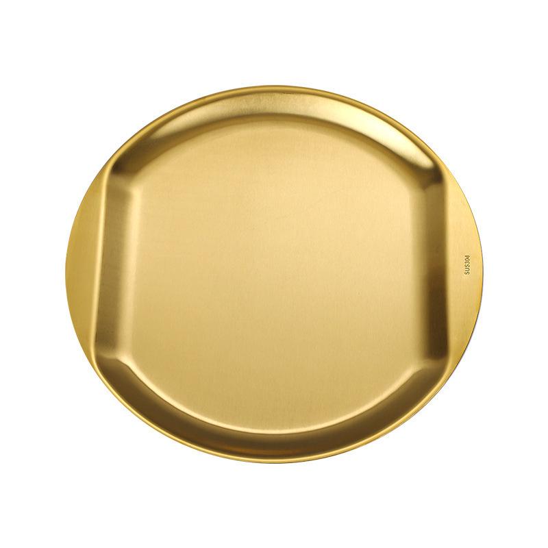 Korean Style Golden Round Plate - Shallow Plate for Snacks, Western Food, Steak, BBQ, and Desserts.