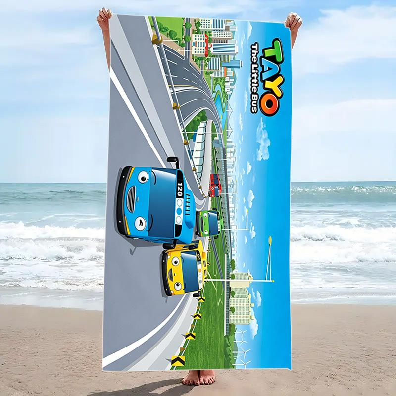 Tayo the Little Bus Print Beach Towel, Large Soft Quick Dry Towel for Beach Camping Swimming