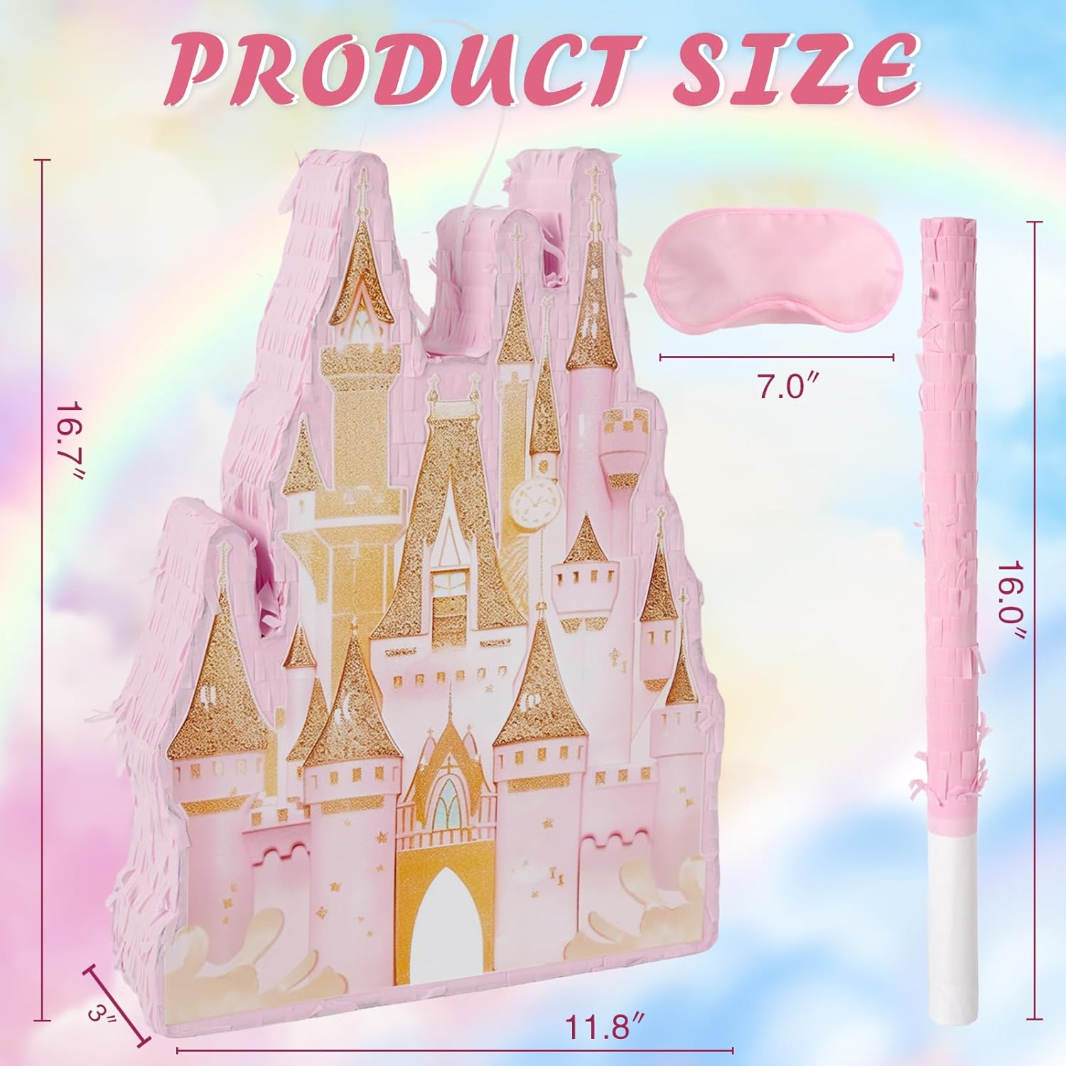 Princess Castle Pinata - Pink Castle Pinata with Blindfold and Bat for Girls Kids Princess Theme Birthday Party Game Decorations
