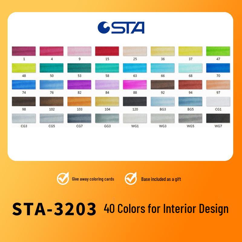 Sta 3203 Double-Ended Quick-Drying Oil-Based Marker Pen Set for Student Art & Indoor Design