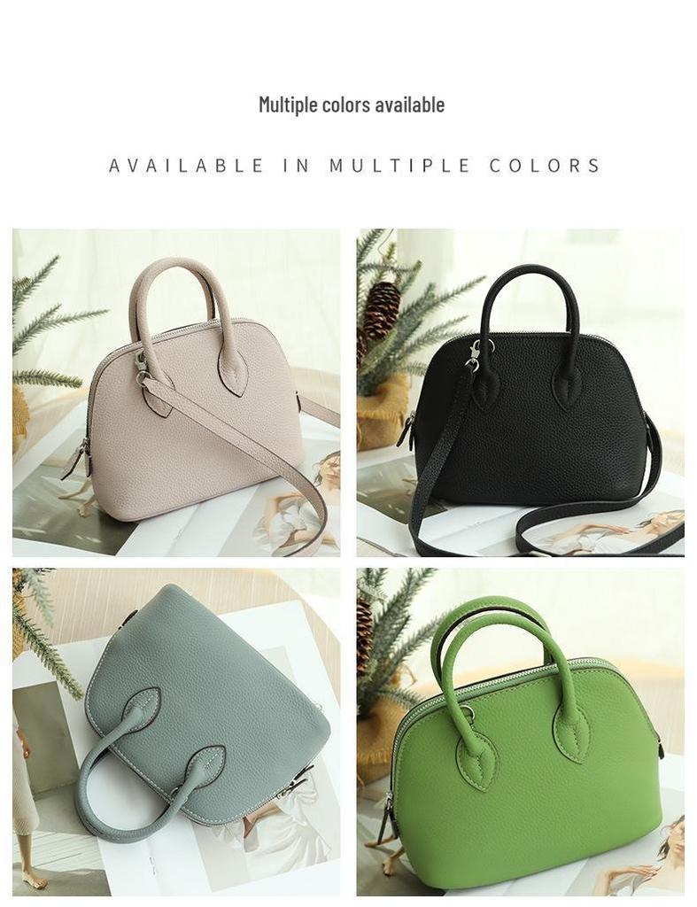 Mini Cowhide Crossbody Bowling Bag with Zipper - Classic Shell Design